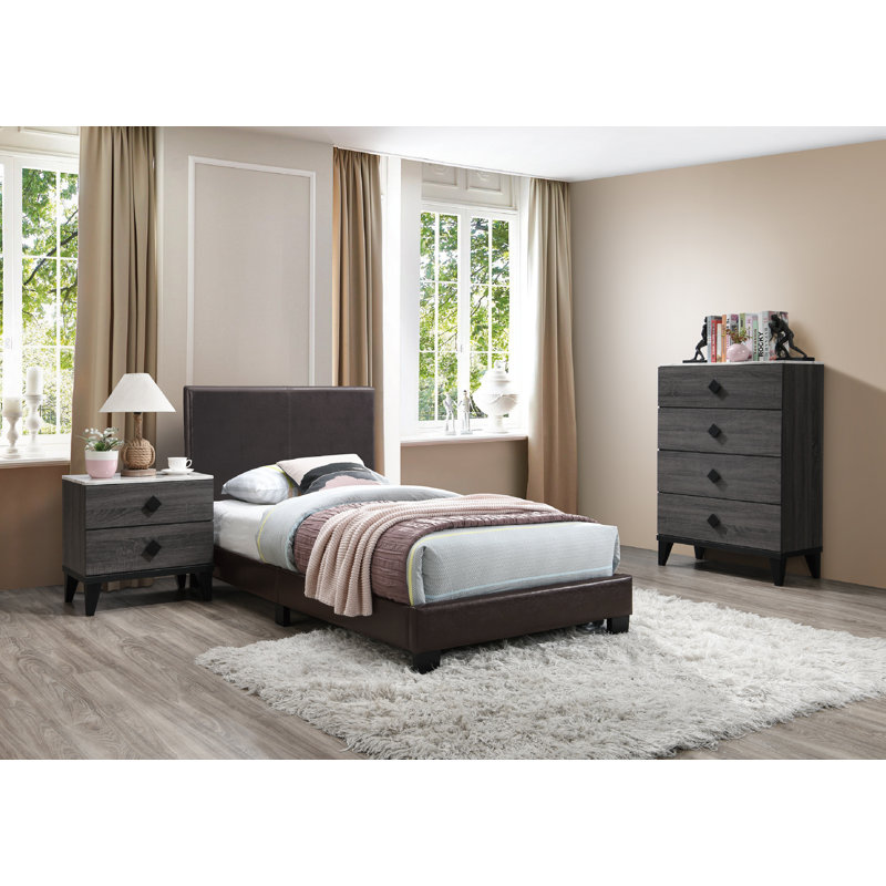 Aimee-Leigh Upholstered Low Profile Platform Bed, Queen, Brown