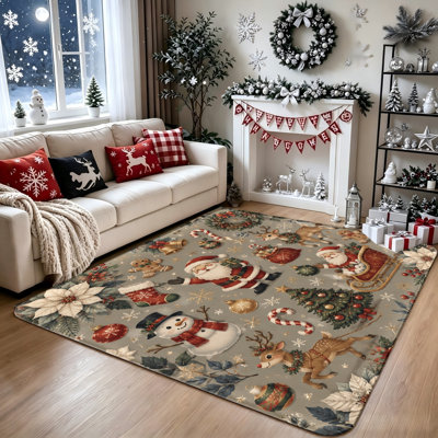 Tapis de Noël, tapis de Noël père Noël bonhomme de neige à motif renne, décoration intérieure festive pour les célébrations des fêtes du salon