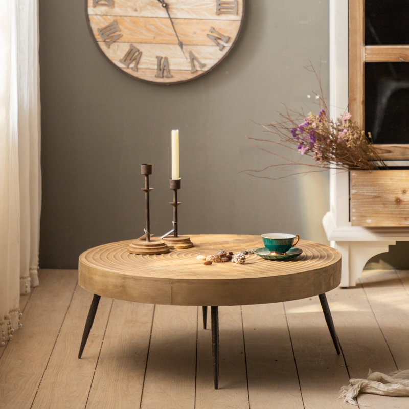 Tree 31in. Round Natural Wood Coffee Table, 13" H x 31" L x 31" W