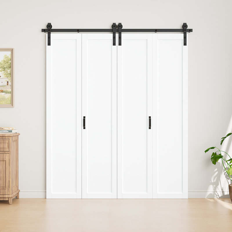  Pas de panneaux d'assemblage, double porte de grange pliante double en bois manufacturé blanc avec portes de placard avec quincaillerie