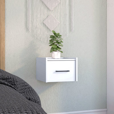 Macadamia Floating Nightstand, Wall-Mounted End Table with Single Drawer & Handle