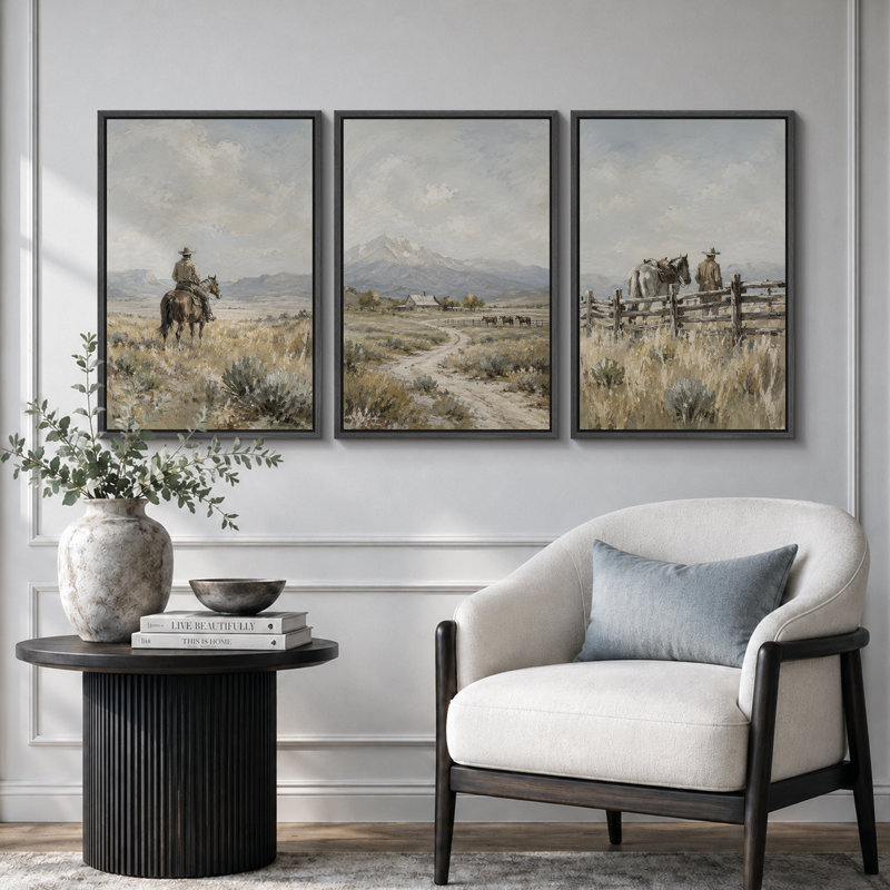 Western Cowboy Mountain, 36" H x 72" W x 1.5" D, Black Frame