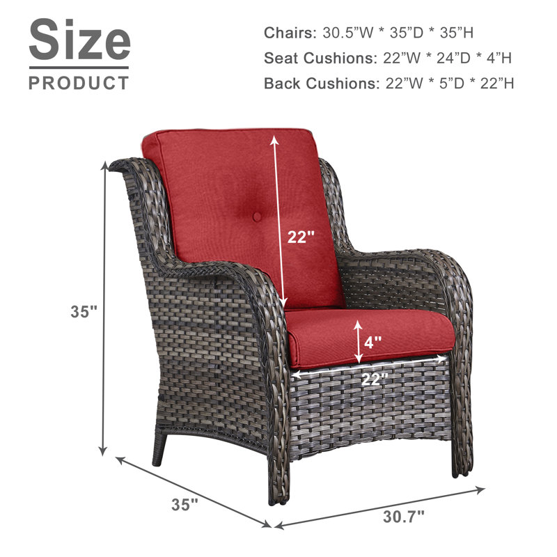 Schutt 8 - Pieces Rattan Multiple Chairs Seating Group with Cushions and Side Table, Gray, Red