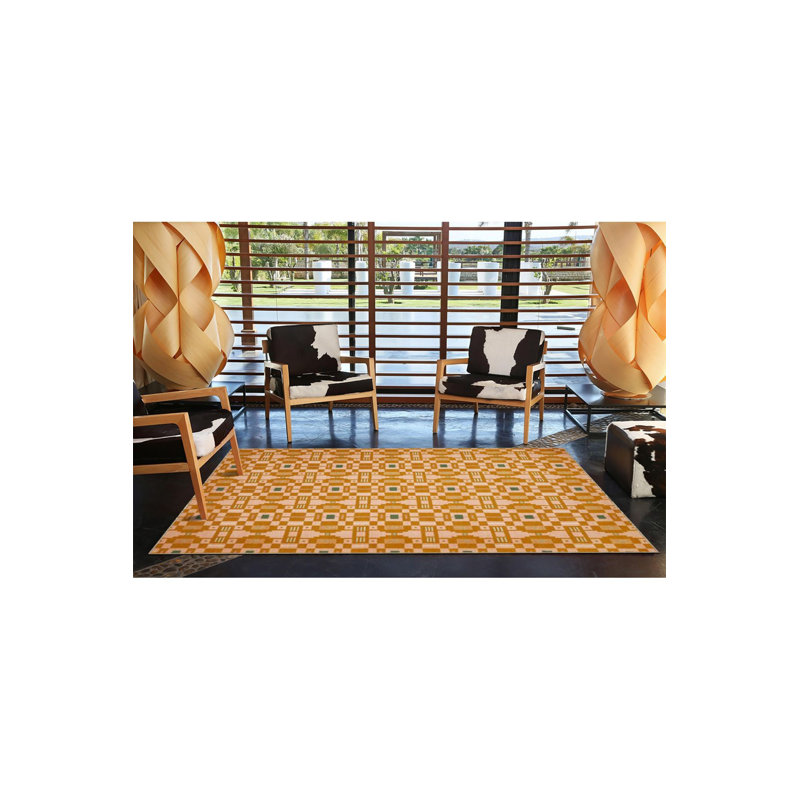 Tapis lavable à motif géométrique à motif géométrique jaune nid d'abeille, Sous-tapis carré 3 pi 11 po inclus