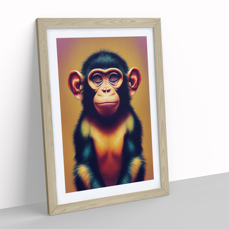 A Young Monkey No.2 - Single Picture Frame Print, 46cm H x 34cm W x 2cm D, Oak