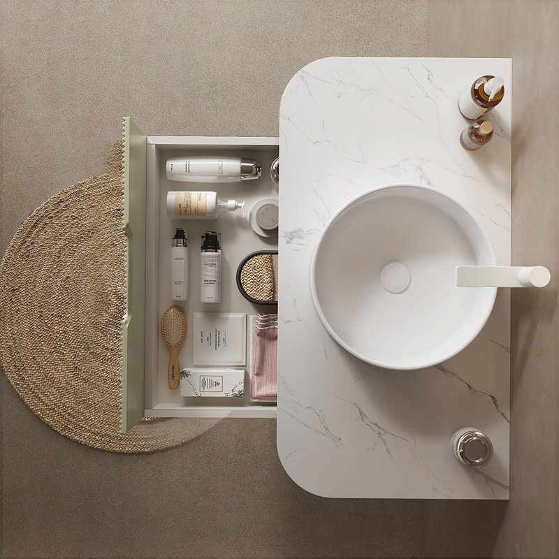 Meuble-lavabo mural 36 po avec lavabo flottant, Vert clair