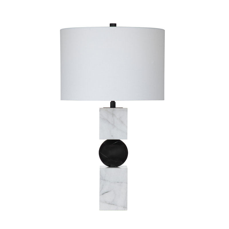 Ellendale White & Black Marble Table Lamp with White Drum Shade, Modern