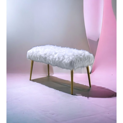 19.69 In. High Seat Bench With White Faux Fur And Metal Armless Lounge Gold Legs