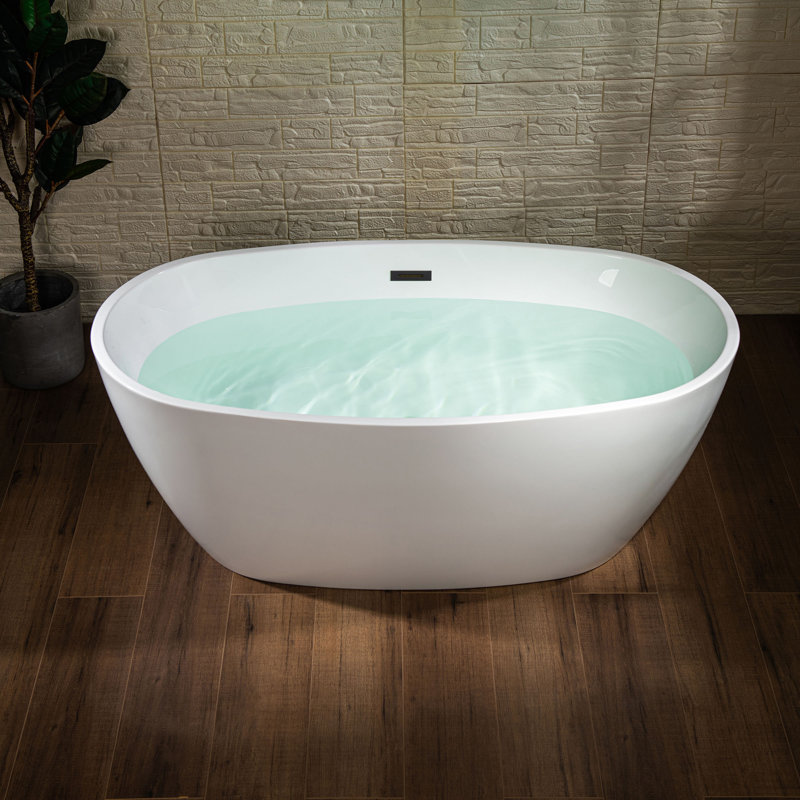 59'' x 31.5'' Freestanding Soaking Acrylic Bathtub, White/Matte Black