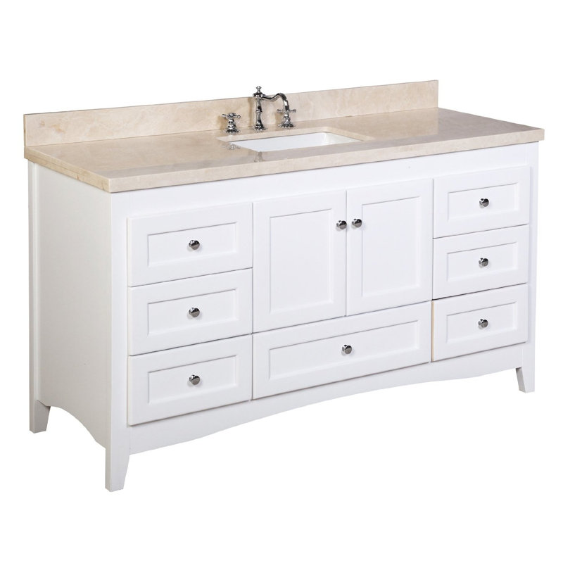 Ensemble de meuble-lavabo simple 60 po Edber, Marbre blanc, Blanc