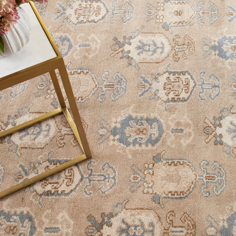 Ashby Hand Knotted Wool Oriental Area Rug in Taupe/Gray, Rectangle 9'6" x 13'6"