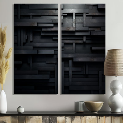 «Black Brick Cube Dimensions V», art mural abstrait géométrique, ensemble de 2 impressions sur toile