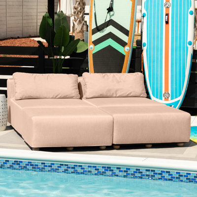 Jaxx Vada Outdoor Sun Lounger Loveseat - Luxurious Modular Double Chaise & Conversation Nook With Ottomans - Sunbrella Charcoal by Jaxx