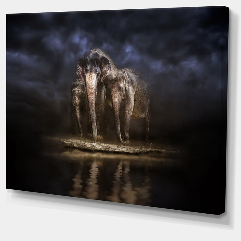 «Elephants Watering in the River», reproduction d'impression sur toile, H 8 po x l 12 po x p 1 po
