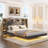 Upholstered Platform Floating Bed with Bookcase Storage Headboard