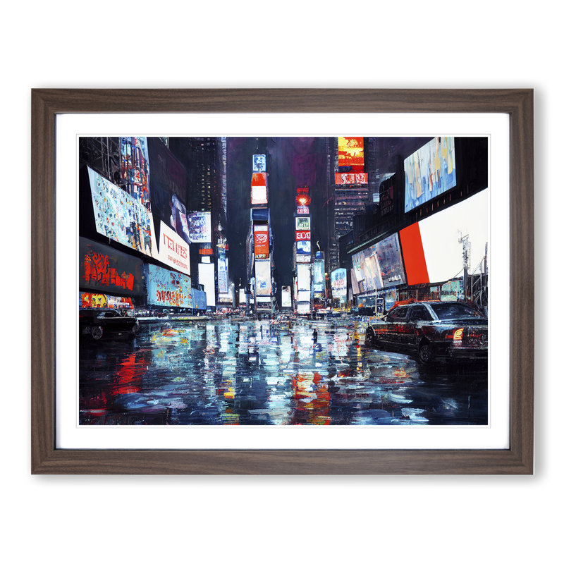 Times Square Art Painting Vol.1 - Single Picture Frame Painting, 25cm H x 34cm W x 2cm D, Walnut