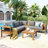 4 Pieces Outdoor Acacia Wood Sofa Set, Woven Mesh Armrests, L-Shaped Patio Furniture Sofa Set With Coffee Table, Outdoor Conversation Set With Cushions And Side Table-129691555-129691554