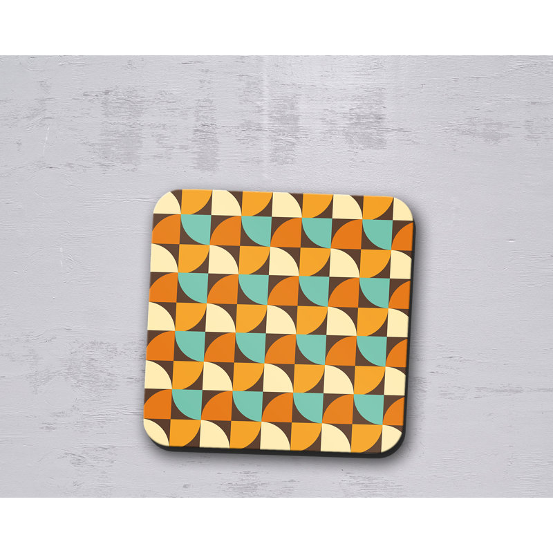 Square 4 Piece Coaster Set, Brown/Orange