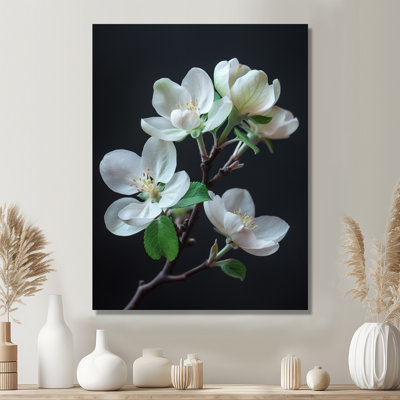 White Black Apple Blossom Garden Party - Apple Blossom Wall Art Print