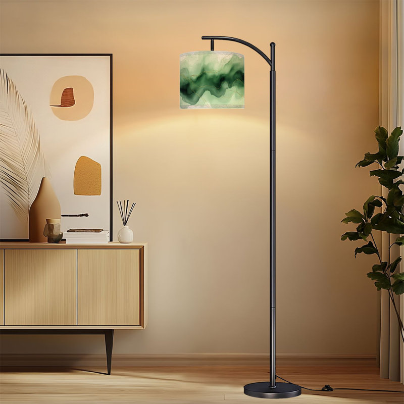 Lampe sur pied à arc avec abat-jour réglable abstrait émeraude vert moderne minimaliste aquarelle sur pied Lampe sur pied à 3 températures de couleur à intensité variable avec interrupteur au pied pour chambre à coucher