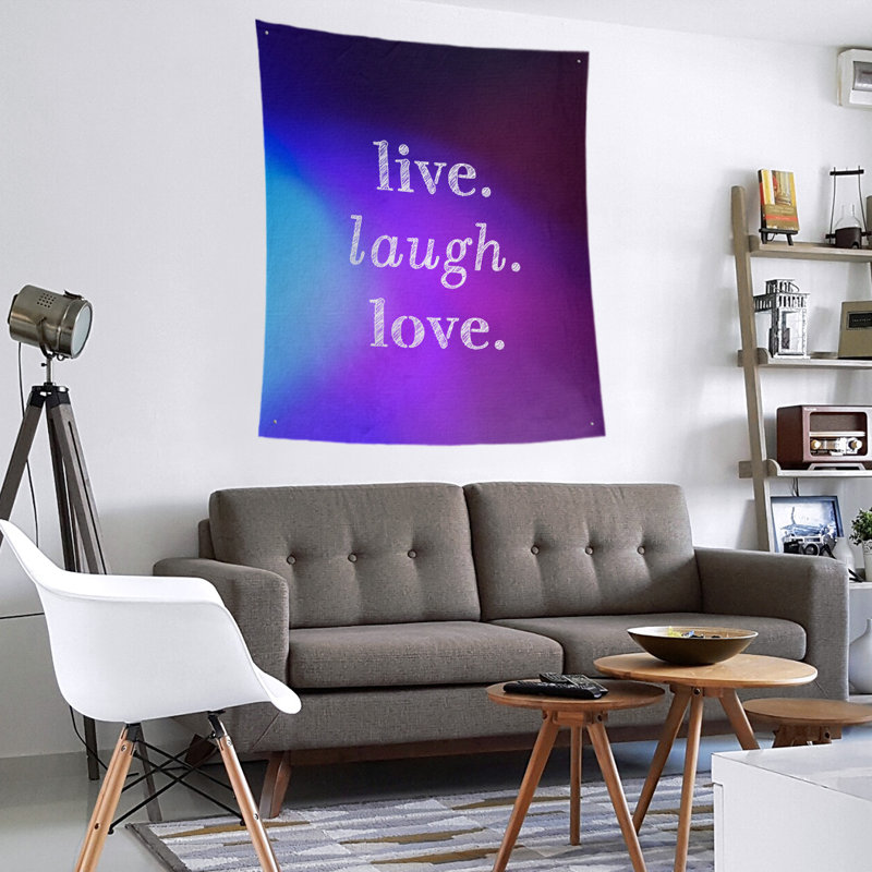 Tapisserie en polyester de rires d’amour en temps réel en polyester, H 27,5 po x l 37,5 po, Bleu / Mauve