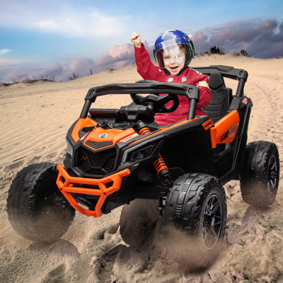 12V Electric UTV Ride On Car Dual 35W Motors 7AH Battery Compact Off Road Vehicle Orange