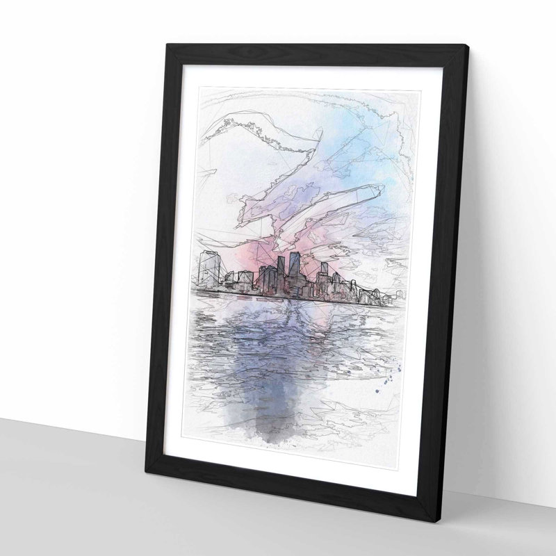 Miami Florida Skyline - Single Picture Frame Painting on MDF, 33cm H x 24cm W x 2cm D, Black Framed