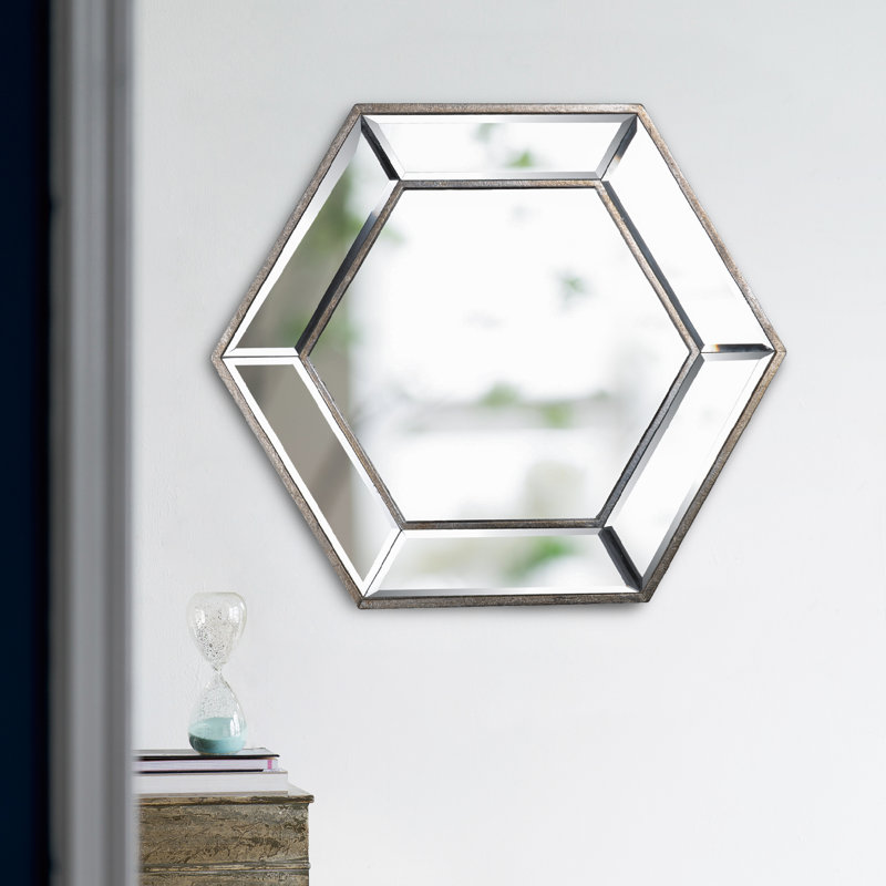 Miroir mural Hexagon, 20" X 18", Shiny Gold Silver