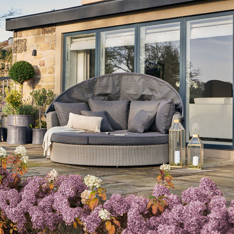 Aarju 195cm Wide Wicker Patio Daybed with Cushions, Grey