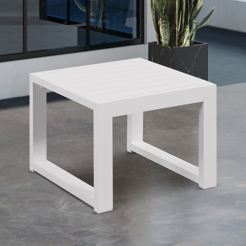 Hoyt Outdoor Aluminum Conversation Set with Coffee Table, Light Gray, White, 3 Pcs: End Table, 2 Chairs