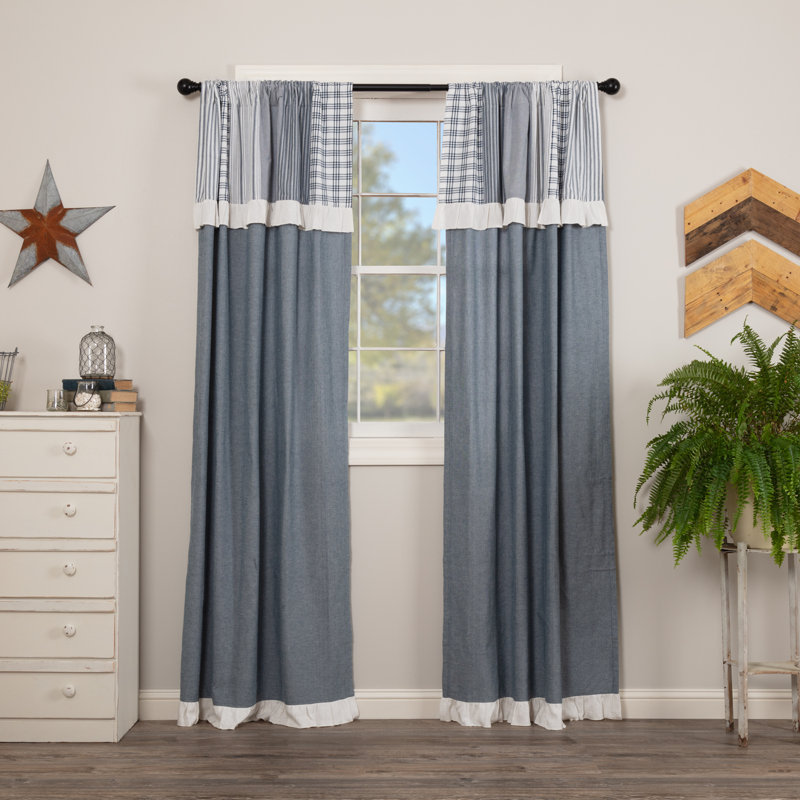 Sawyer Mill 100% Cotton Room Darkening Curtain Panel Pair, 40"W x 84"L, Denim Blue/Soft White