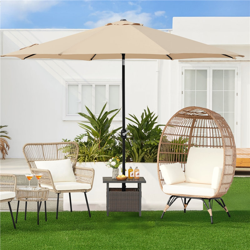 Cynthie HDPE Rattan Indoor& Outdoor Egg-shaped Lounge Chair with 4 Cushions, Ivory