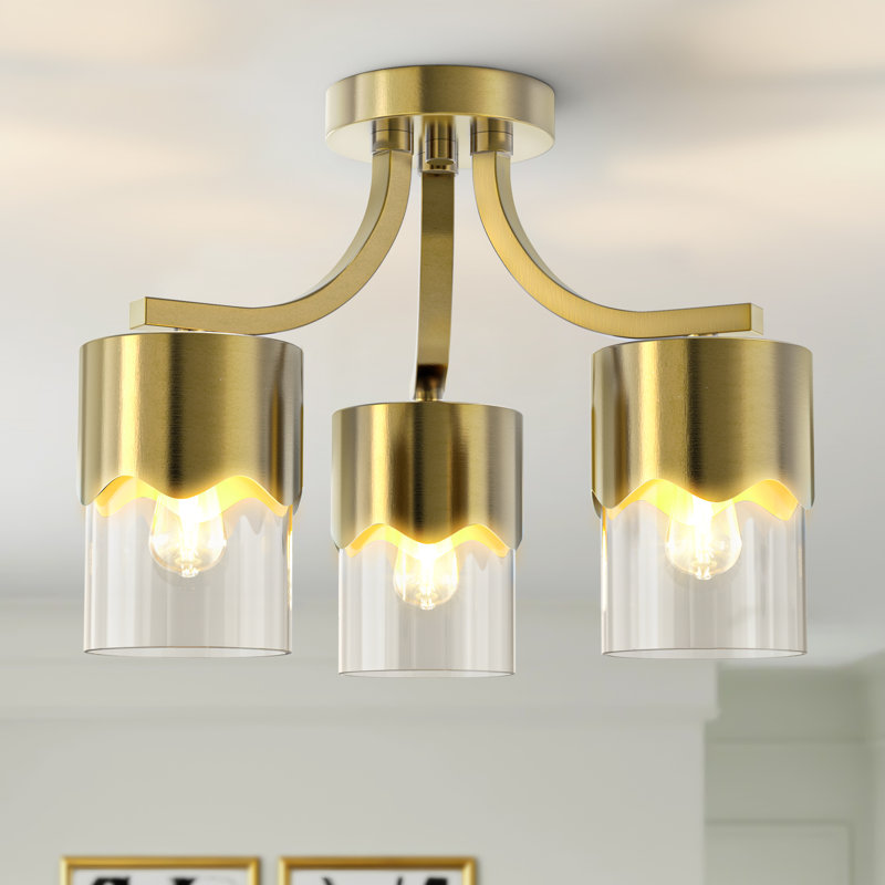 Kailyn 15.75 "- 3 Lights Modern Cluster Brushed Brass ETL Semi Flush Mount Lighting Fixture For  Hallway/Laundry Room