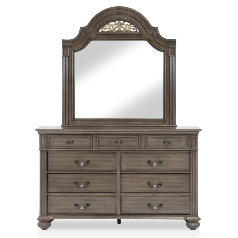Ensemble de chambre à coucher traditionnel Aime 5 pièces, Gris, Cinq pièces : Lit, 2 tables de chevet, commode, m, Grand