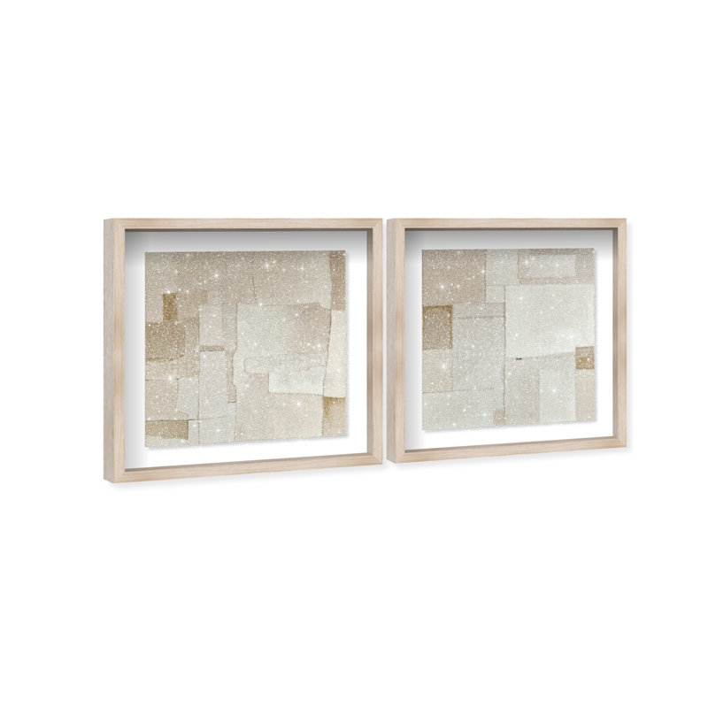 Vanilla Set Shadowbox Abstract Print by Oliver Gal, Black Frame, 12 x 12, 31.5"H x 31.5"W, Natural Oak Shadowbox