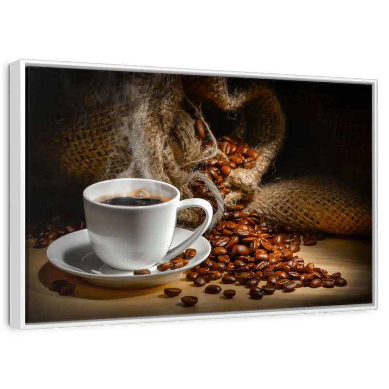 Café fraîchement moulu, Cadre flottant blanc, 31 po x 21 po