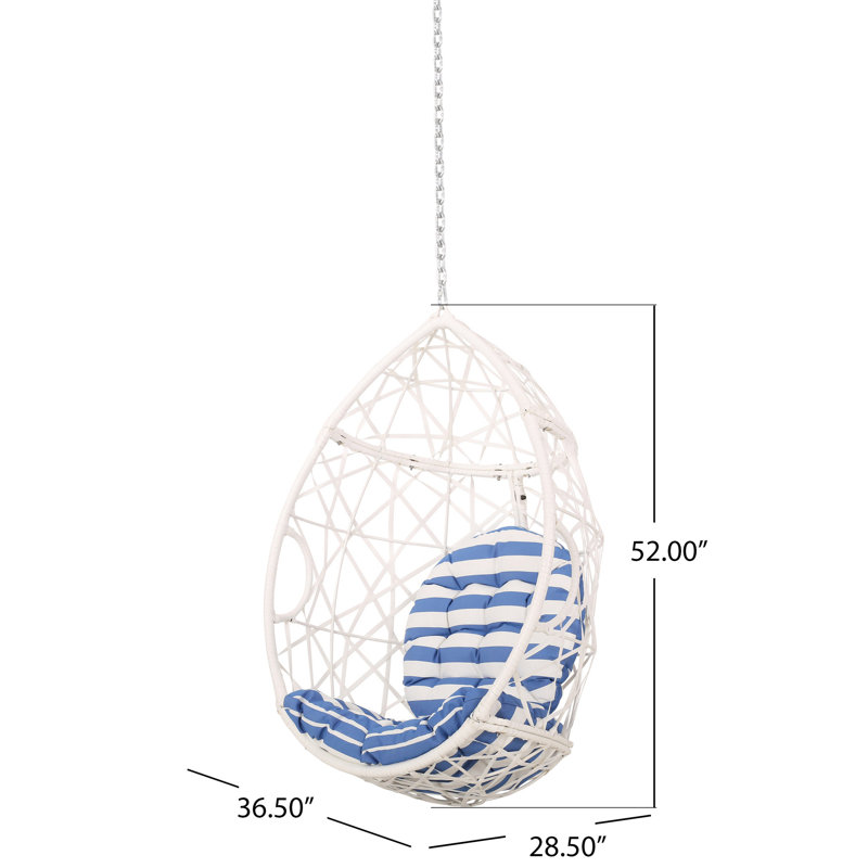Fauteuil suspendu Kiwi avec chaîne, forme d'œuf, tissage en rotin, blanc, L 23,25 po x P 37,25 po