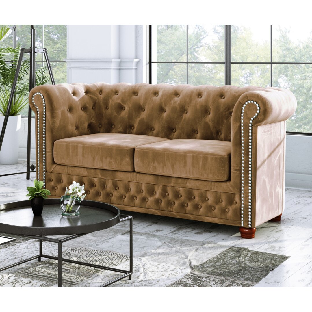 Chesterfield Anzla Sofa 2-Sitzer aus Samt-Stoff mit Holzfüßen