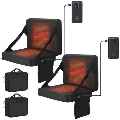 Heated Stadium Seat with Back, Foldable, Padded, 10000mAh Power Bank, Carry Handle for Outdoors