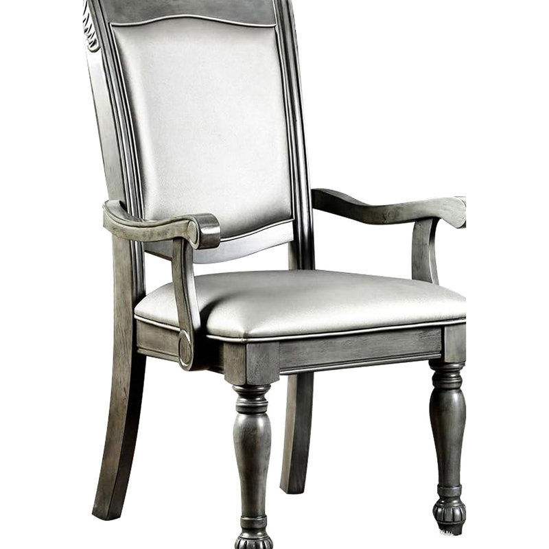 2 chaises avec accoudoirs 2 pièces de couleur grise, bois massif avec siège à coussin pour chaises de salle à manger traditionnelles, 2 pièces
