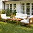Lona Outdoor 4-Piece Acacia Wood Conversation Set With Cushions