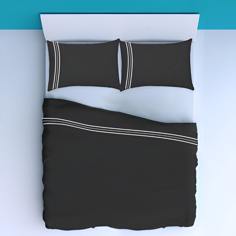 400TC Cotton Classic Luxurious Embroidery Cotton 4 Piece Sheet Set Fitted Sheet Fits Upto 16" Deep Pocket, Black/White