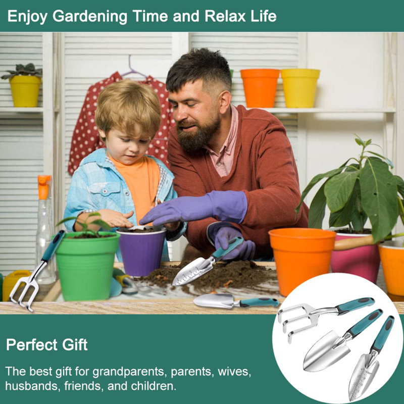 Aluminum  Garden Tools Set 3 Piece, Teal