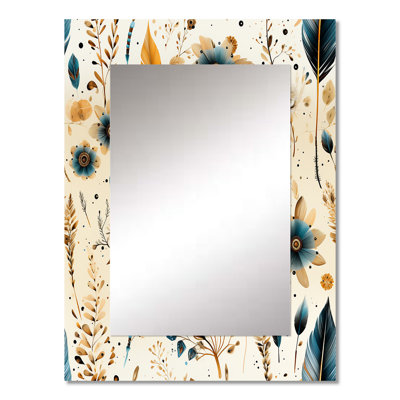 Rustic Gypsy Boho Pattern - Floral Mirror, Cottage Decorative Wall Mirror, Printed Metal Art