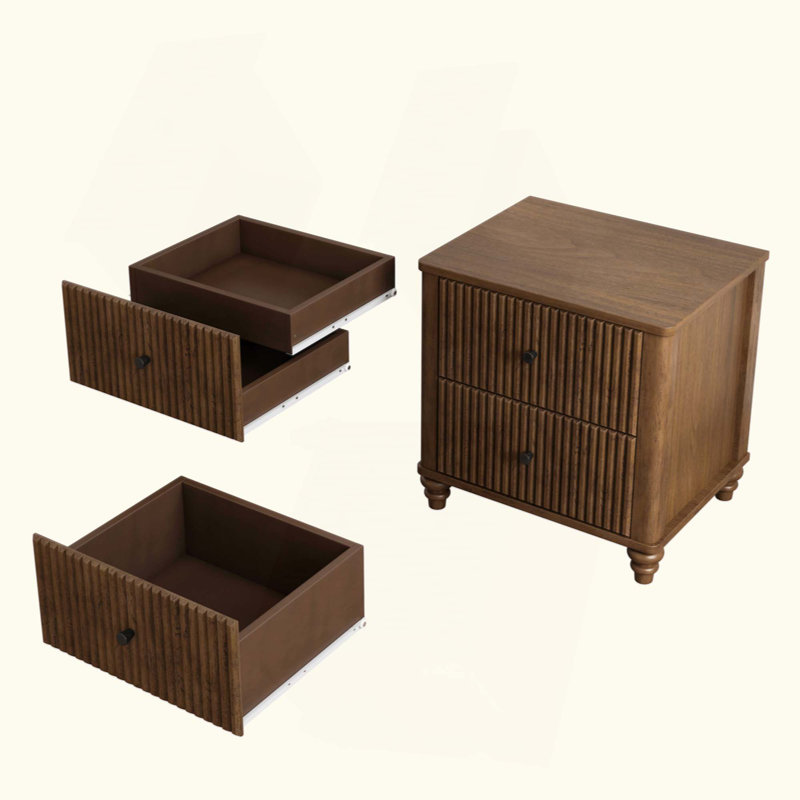 Ensemble de chambre à coucher 3 pièces avec un lit double et 2 tables de chevet, Noyer brun, Grand