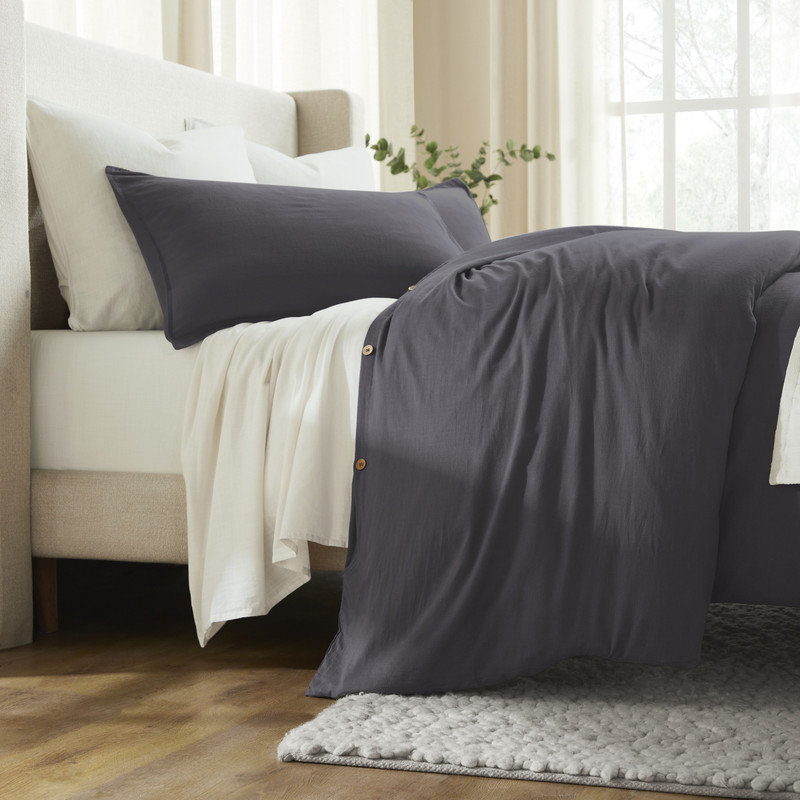 Ensemble de housse de couette 100% coton Chloe, Prune, Housse de couette double + 2 taies décoratives st