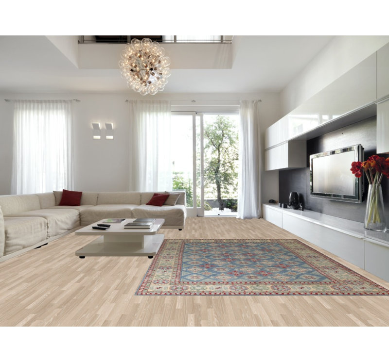Blue Geometric Kazak Oriental Area Rug