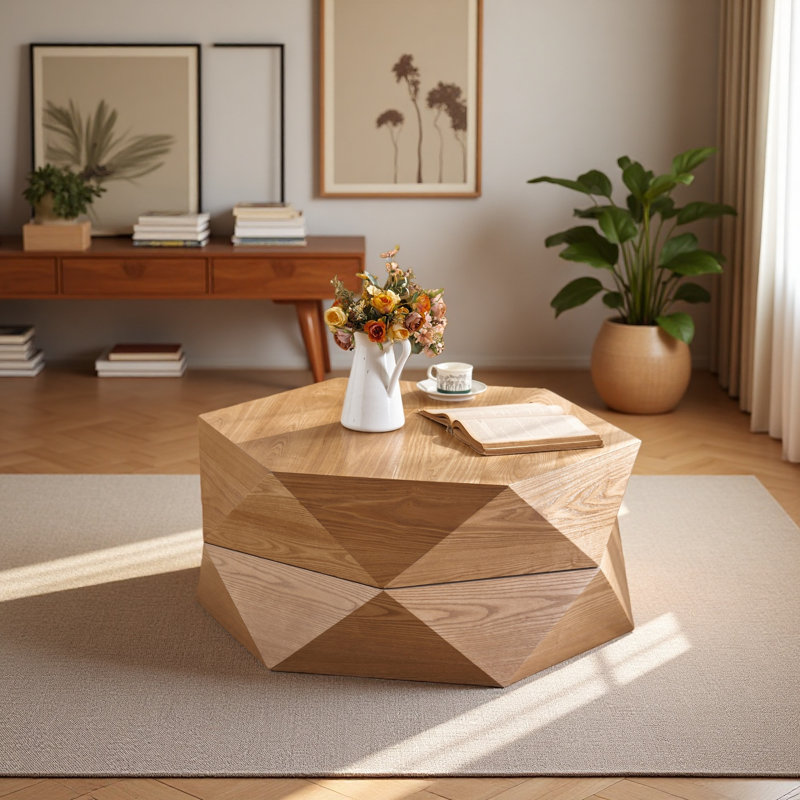Table basse de 36,61 po de style rétro avec plateau rabattable Polygon