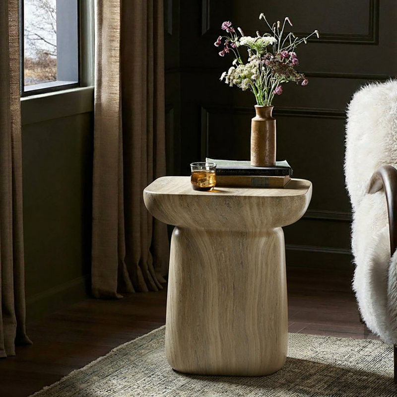 Alduara 19.75" Tall Modern Concrete Top End Table, Stone
