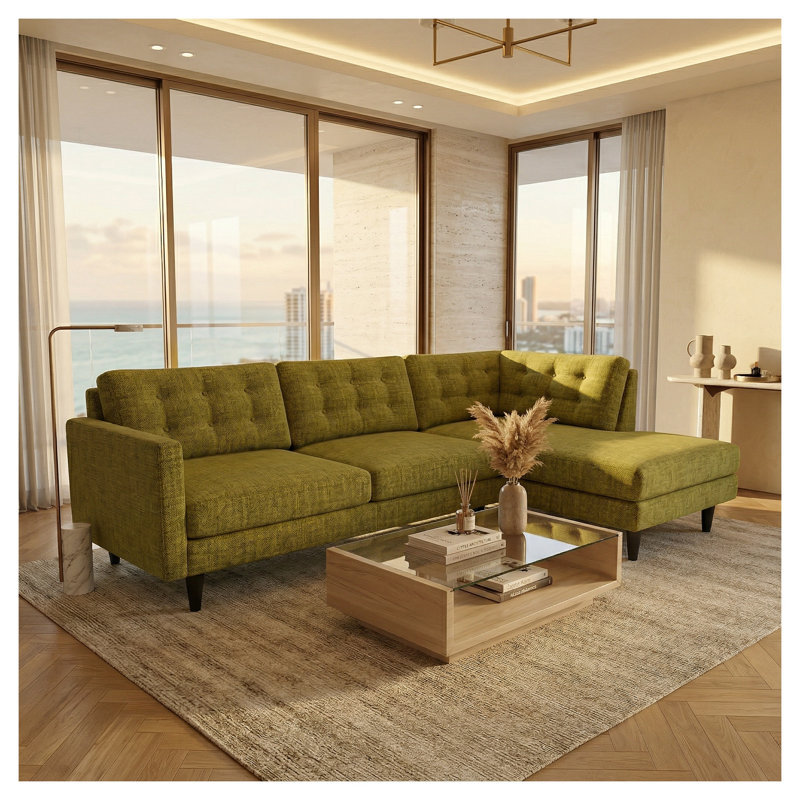 Canapé modulaire 3 places en polyester vert Talmadge 120 po - Style américain contemporain avec structure en bois franc d'ingénierie